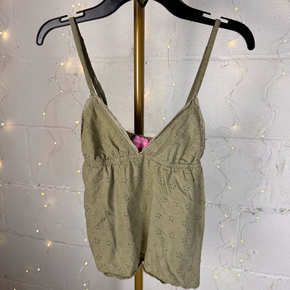 edikted women's XS olive green eyelet embroidered babydoll cami top